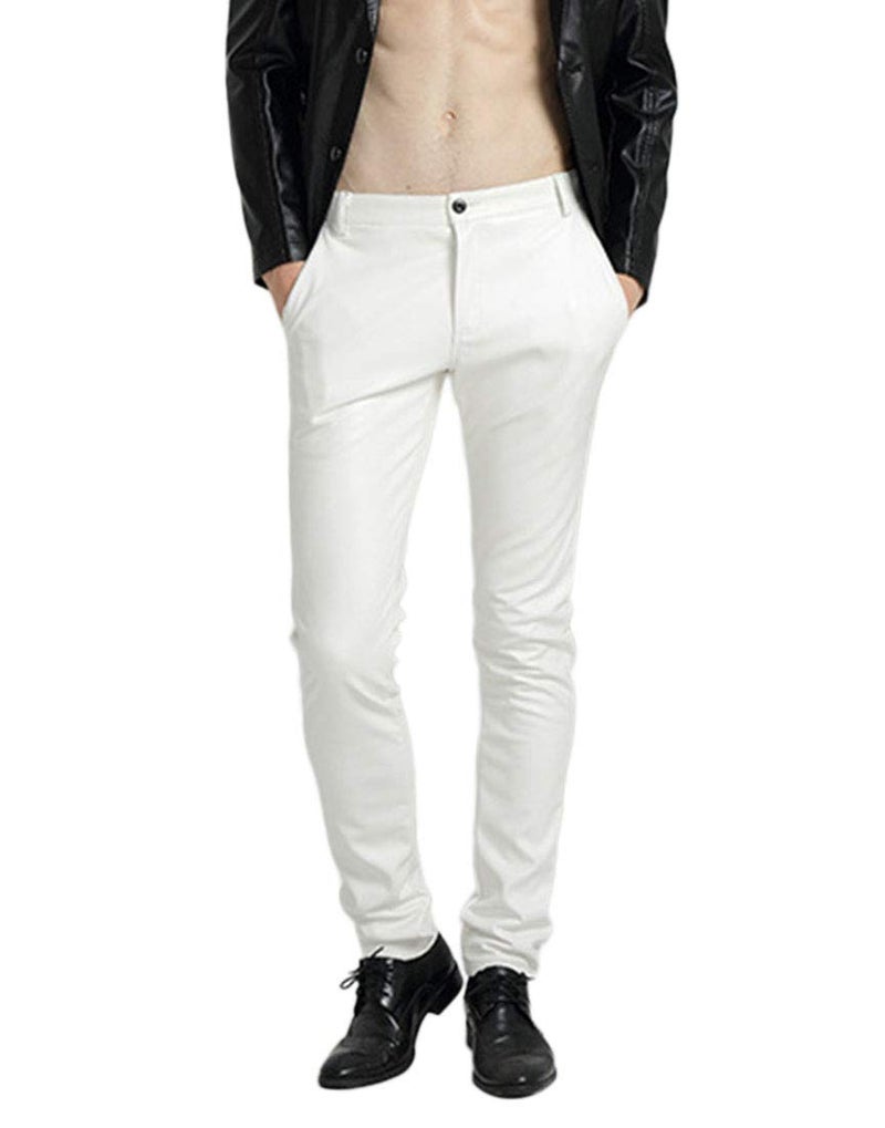 Idopy Men`s Pu Motorcycle Party Holiday Performance Faux Leather Pants Jeans White 32 - Image 1